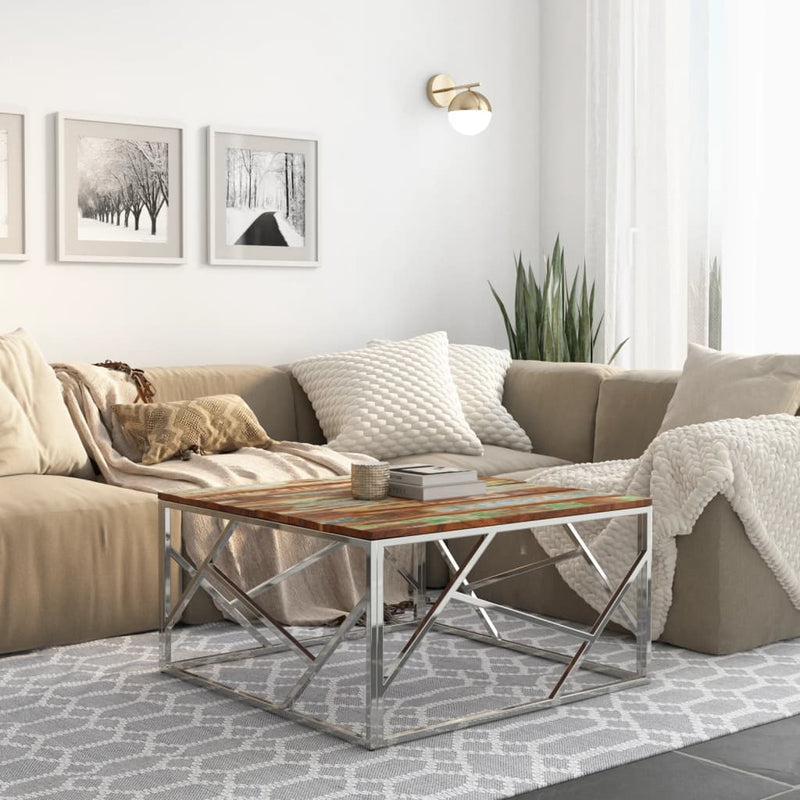 Salontafel roestvrij staal en gerecycled hout zilverkleurig