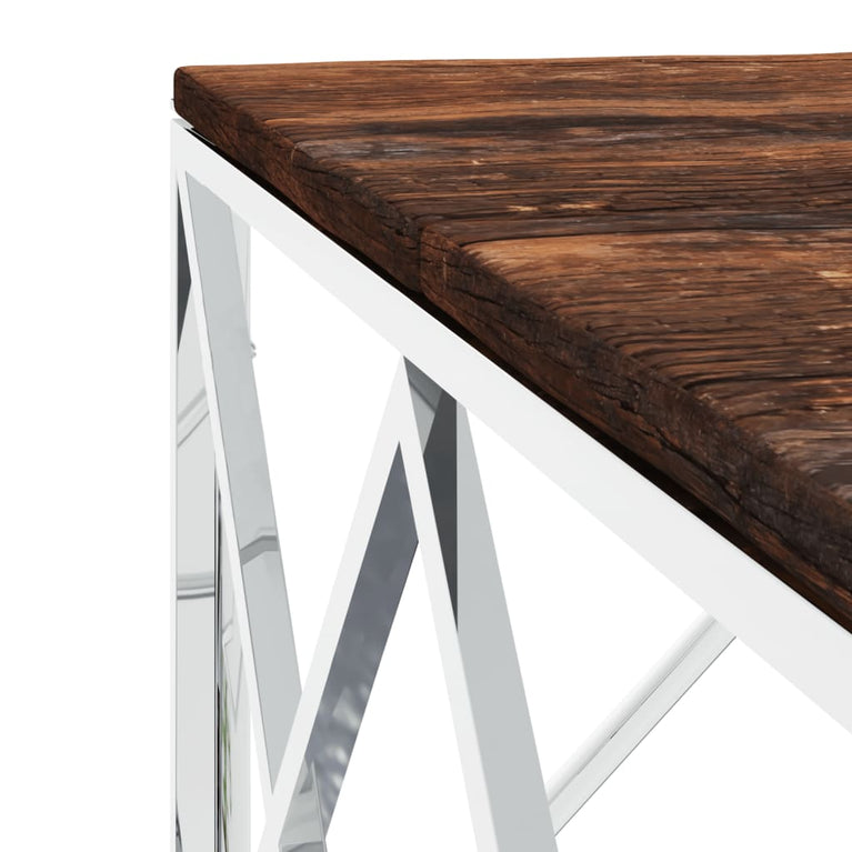 Salontafel roestvrij staal en massief hergebruikt hout MeubelReus