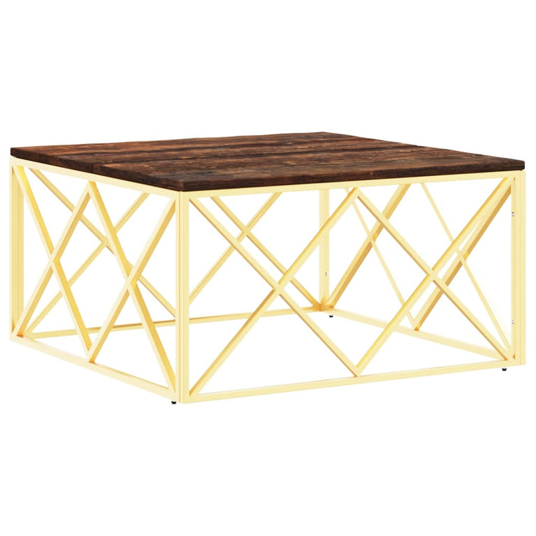 Salontafel roestvrijstaal en massief gerecycled hout goudkleur MeubelReus