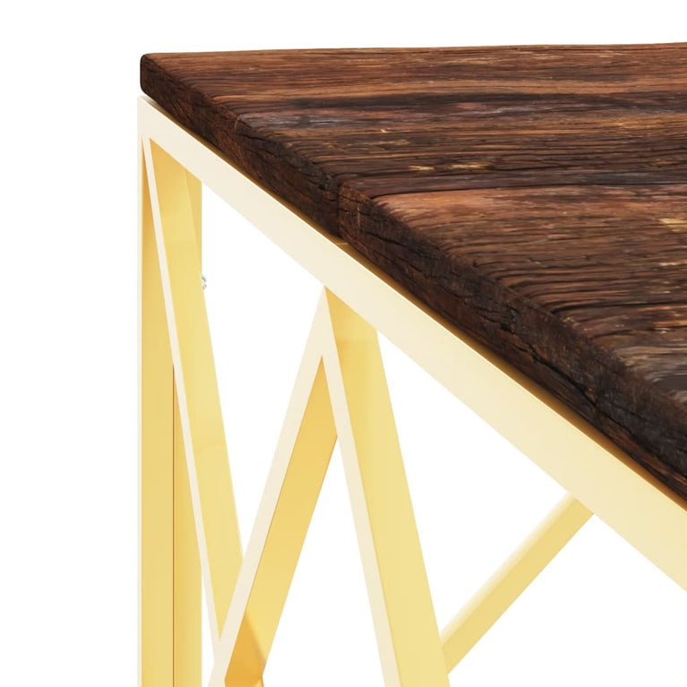 Salontafel roestvrijstaal en massief gerecycled hout goudkleur MeubelReus