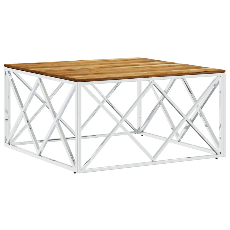 Salontafel roestvrij staal en massief acaciahout zilverkleurig MeubelReus
