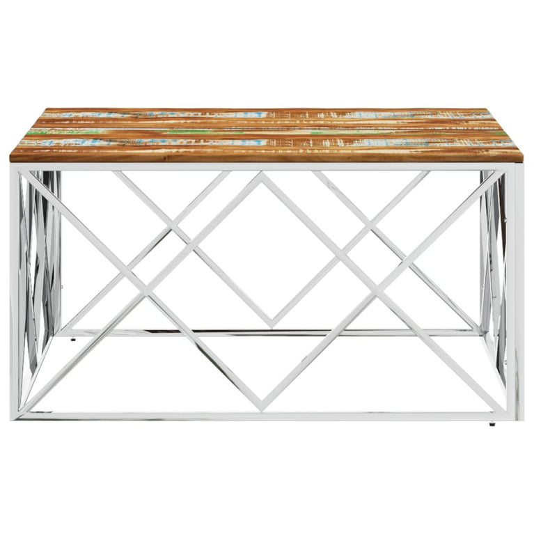 Salontafel roestvrij staal en massief gerecycled hout zilver MeubelReus