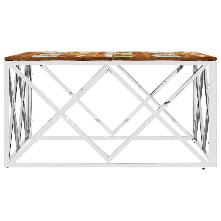 Salontafel roestvrij staal en massief gerecycled hout zilver MeubelReus