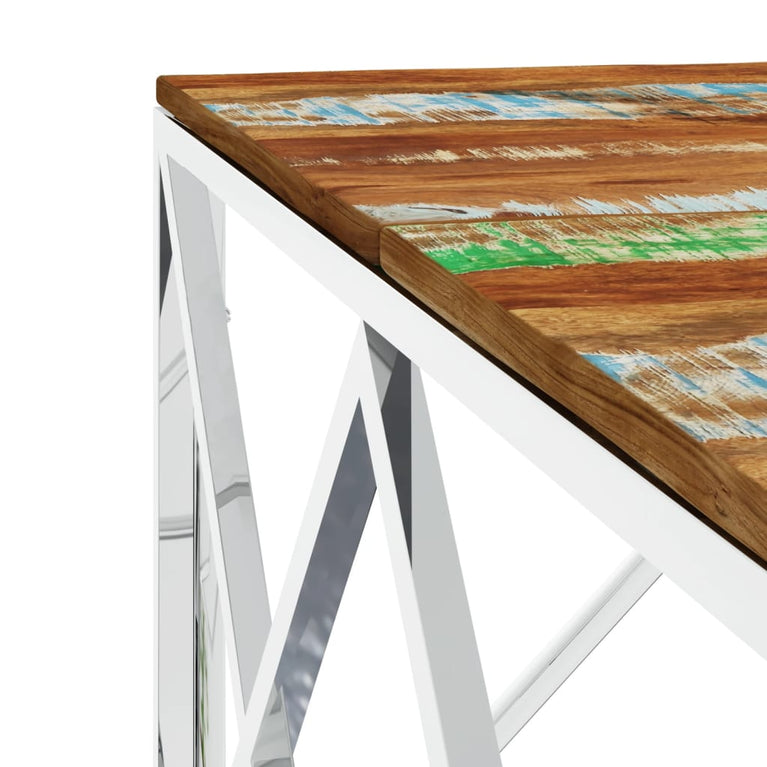 Salontafel roestvrij staal en massief gerecycled hout zilver MeubelReus