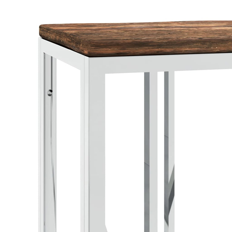 Wandtafel roestvrij staal en massief hergebruikt hout MeubelReus