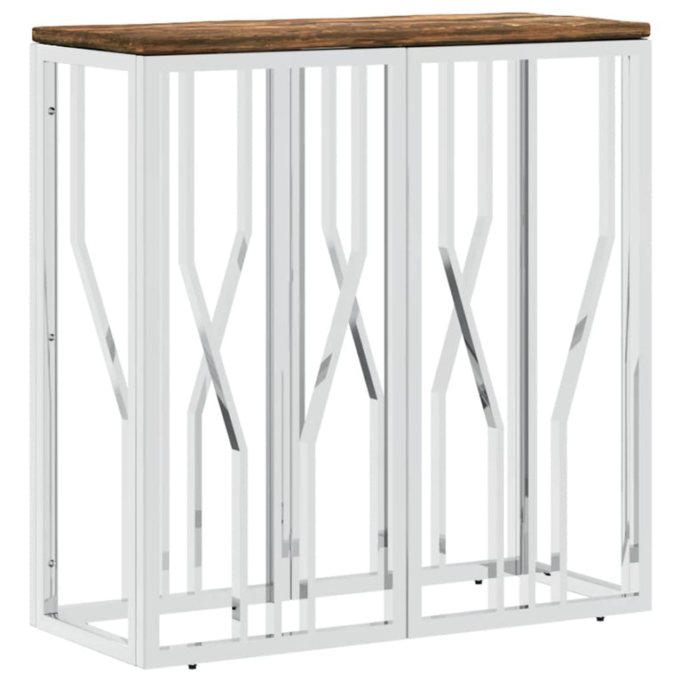 Wandtafel roestvrij staal en massief gerecycled hout zilver MeubelReus