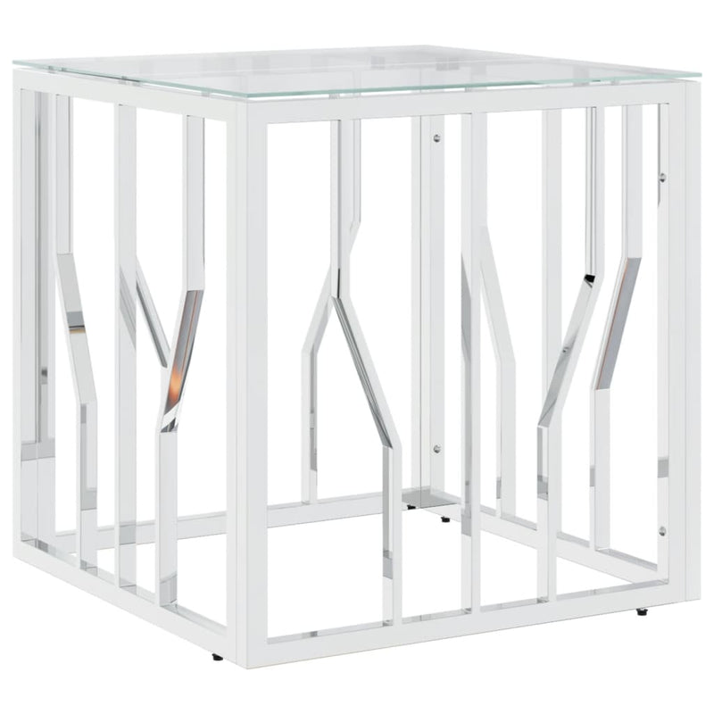 Salontafel 50x50x50 cm roestvrij staal en glas zilverkleurig MeubelReus