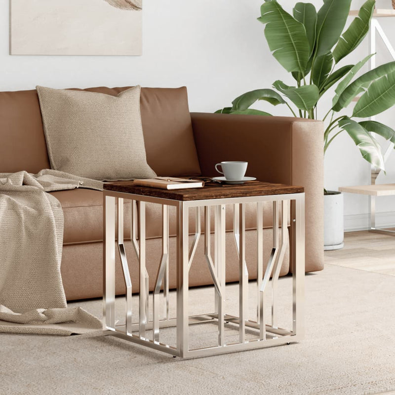 Salontafel roestvrij staal en massief gerecycled hout zilver MeubelReus