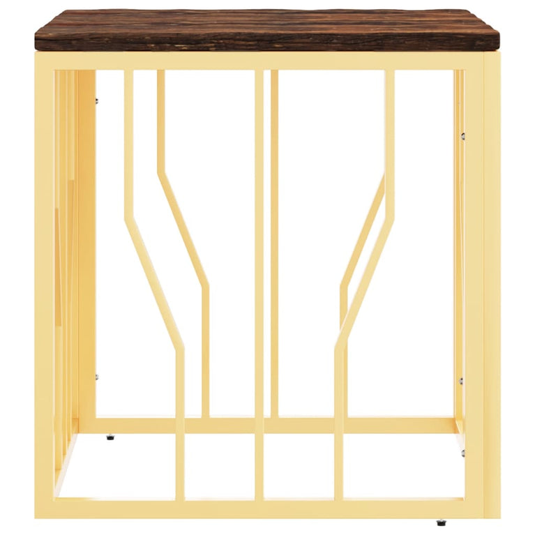 Salontafel roestvrij staal en massief gerecycled hout goudkleur MeubelReus
