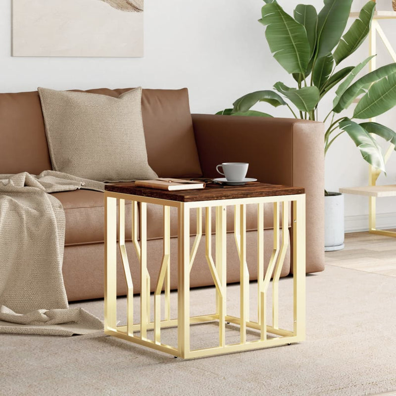 Salontafel roestvrij staal en massief gerecycled hout goudkleur MeubelReus