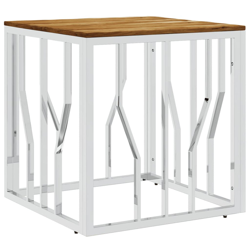 Salontafel roestvrij staal en massief acaciahout zilverkleurig MeubelReus