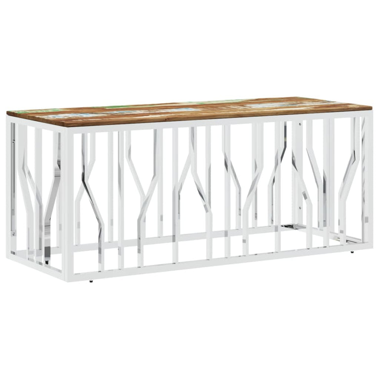 Salontafel roestvrij staal en massief gerecycled hout zilver MeubelReus
