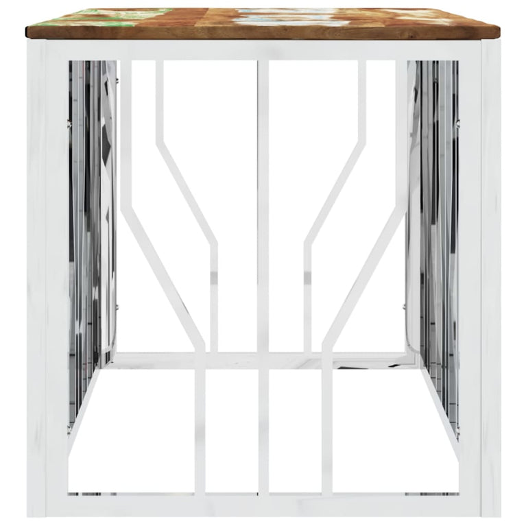 Salontafel roestvrij staal en massief gerecycled hout zilver MeubelReus