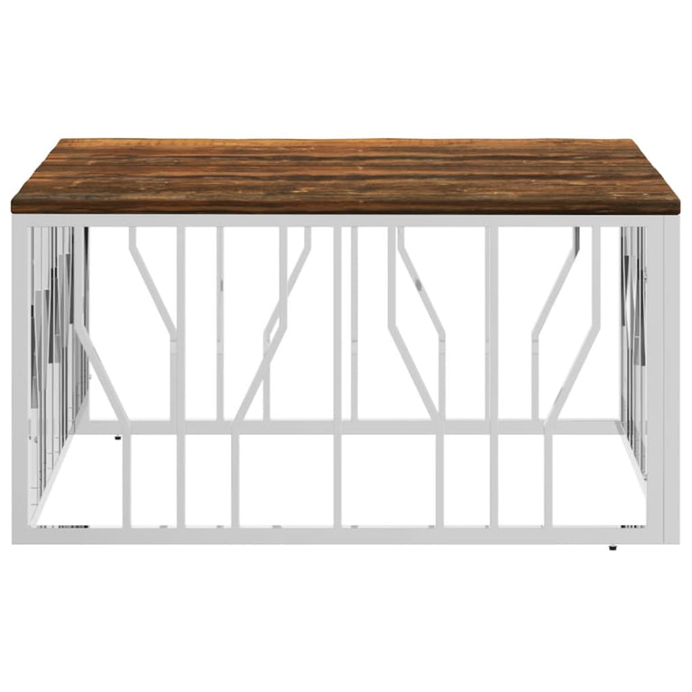 Salontafel roestvrij staal en massief gerecycled hout zilver MeubelReus