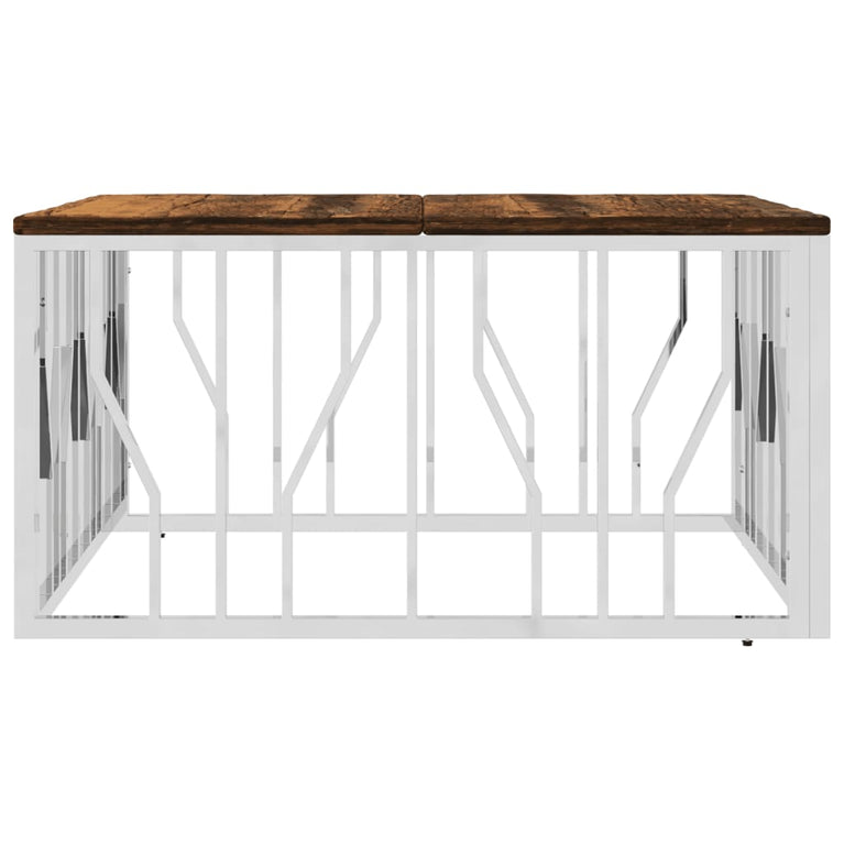 Salontafel roestvrij staal en massief gerecycled hout zilver MeubelReus