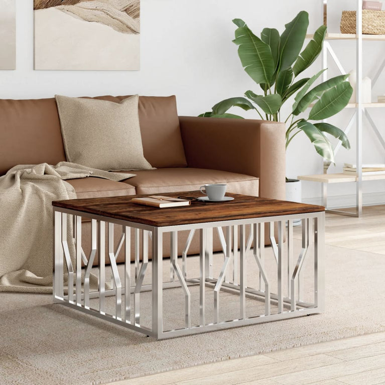 Salontafel roestvrij staal en massief gerecycled hout zilver MeubelReus