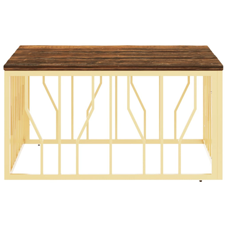 Salontafel roestvrij staal en massief gerecycled hout goudkleur MeubelReus