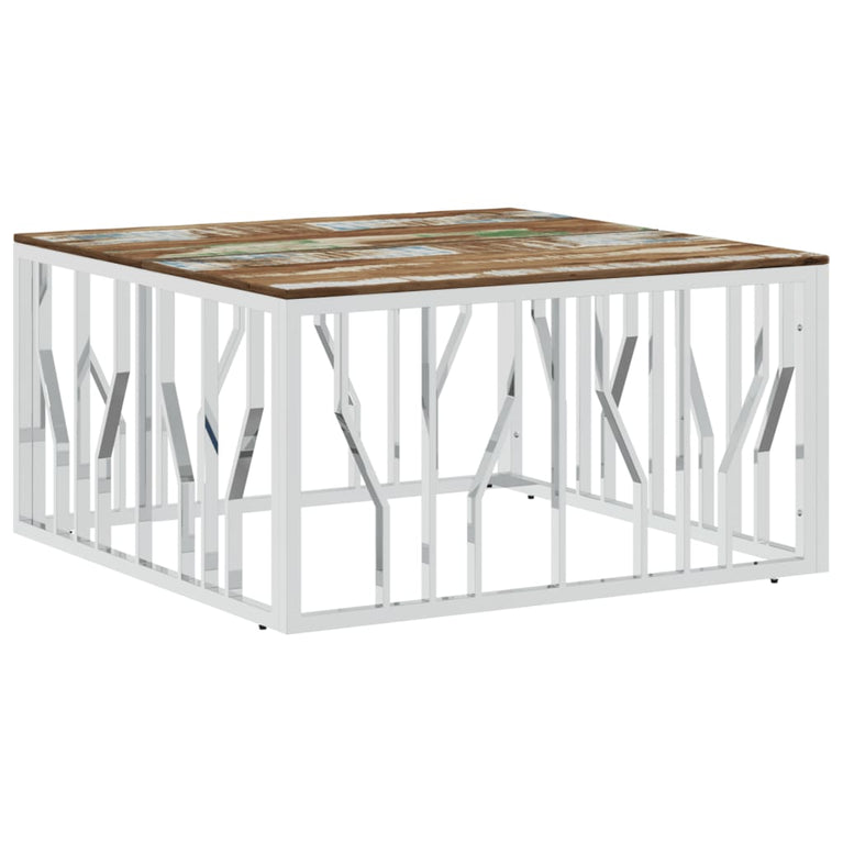 Salontafel roestvrij staal en massief gerecycled hout zilver MeubelReus