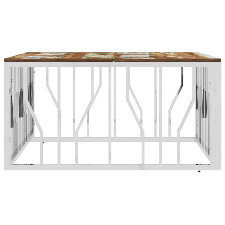 Salontafel roestvrij staal en massief gerecycled hout zilver MeubelReus
