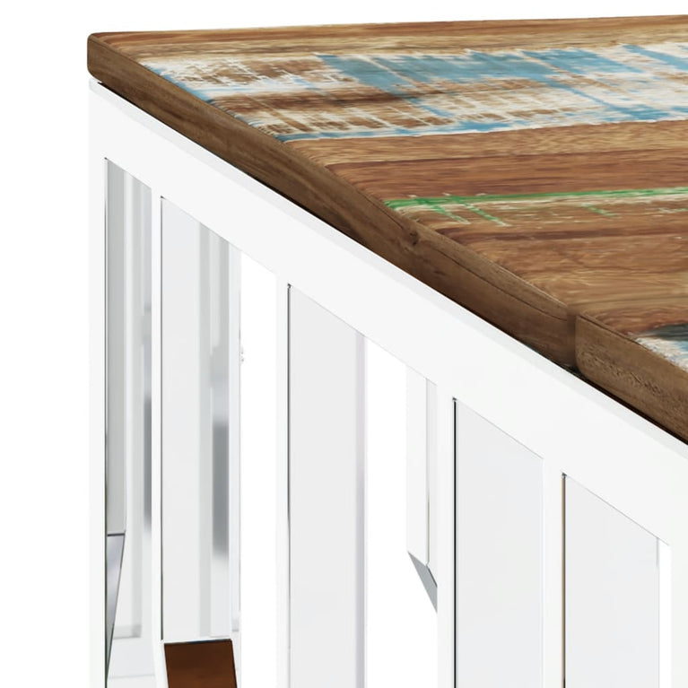 Salontafel roestvrij staal en massief gerecycled hout zilver MeubelReus