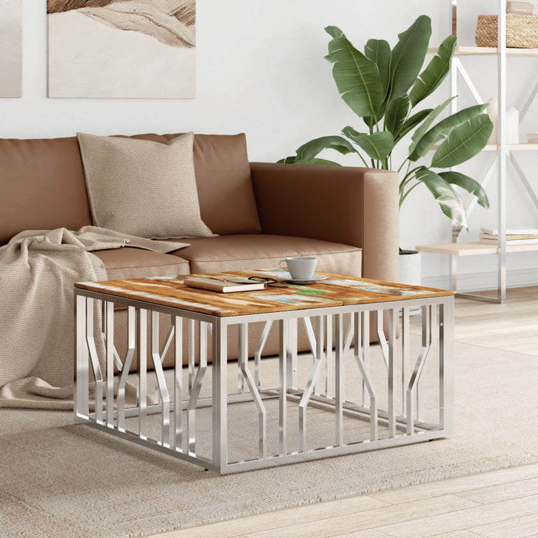Salontafel roestvrij staal en massief gerecycled hout zilver MeubelReus