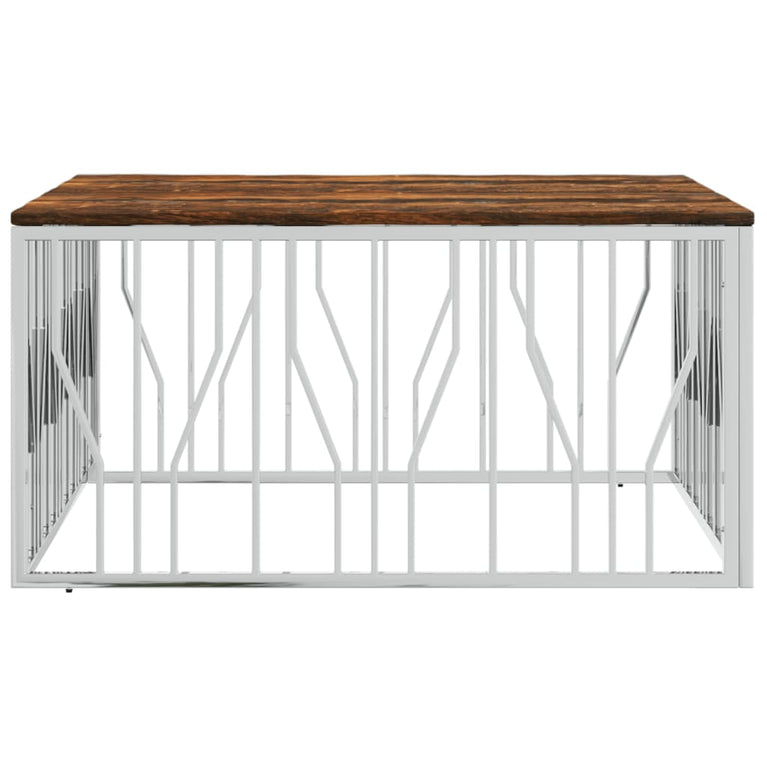 Salontafel roestvrij staal en massief gerecycled hout zilver MeubelReus