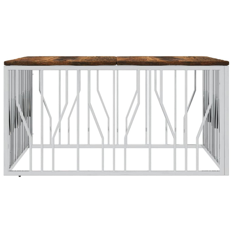 Salontafel roestvrij staal en massief gerecycled hout zilver MeubelReus
