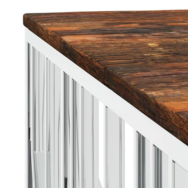 Salontafel roestvrij staal en massief gerecycled hout zilver MeubelReus