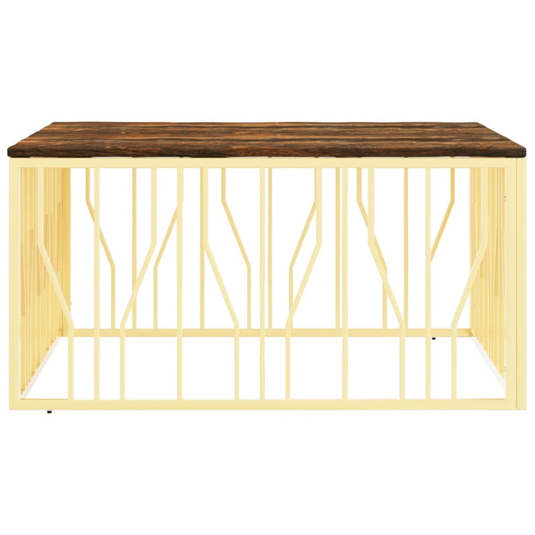 Salontafel roestvrijstaal en massief gerecycled hout goudkleur MeubelReus