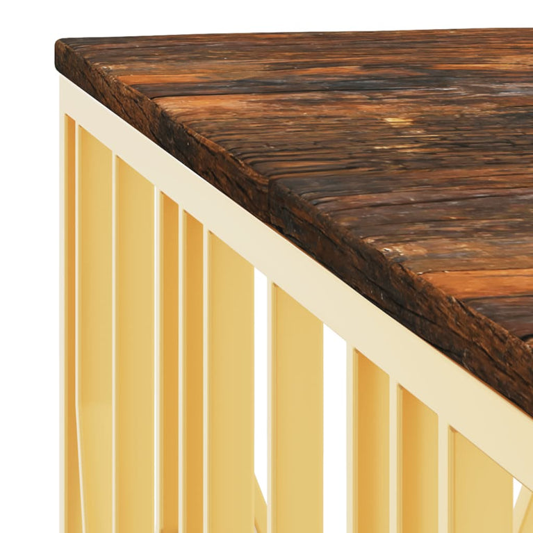 Salontafel roestvrijstaal en massief gerecycled hout goudkleur MeubelReus