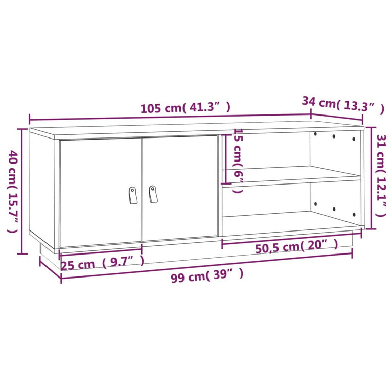 Tv-meubel 105x34x40 cm massief grenenhout grijs MeubelReus