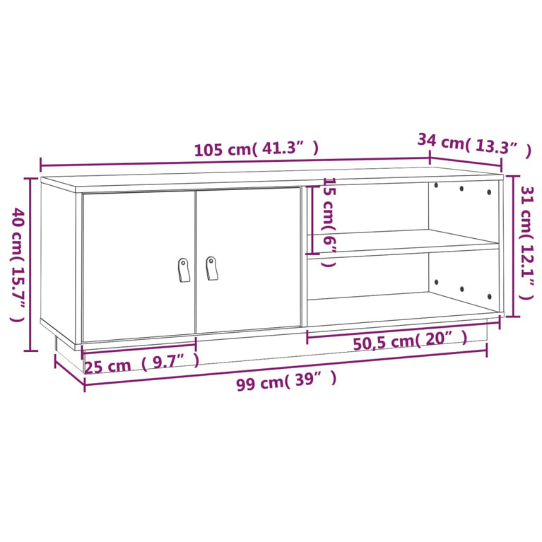Tv-meubel 105x34x40 cm massief grenenhout honingbruin MeubelReus