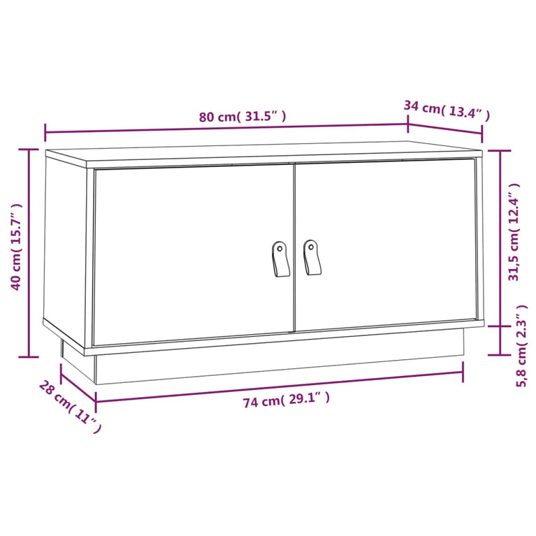 Tv-meubel 80x34x40 cm massief grenenhout honingbruin MeubelReus