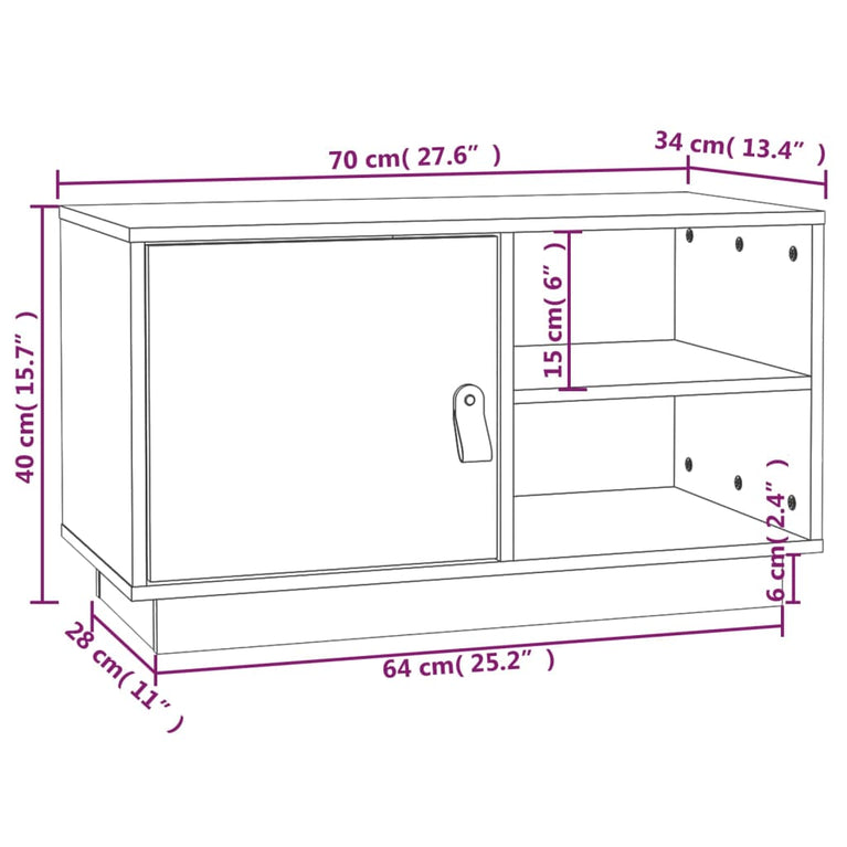 Tv-meubel 70x34x40 cm massief grenenhout wit MeubelReus
