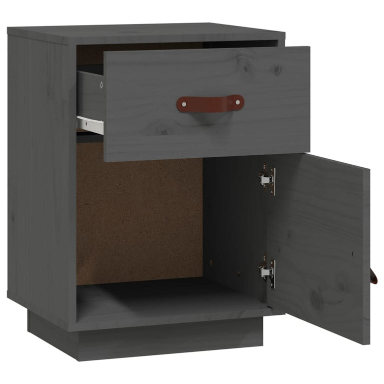 Nachtkastje 40x34x55 cm massief grenenhout grijs MeubelReus