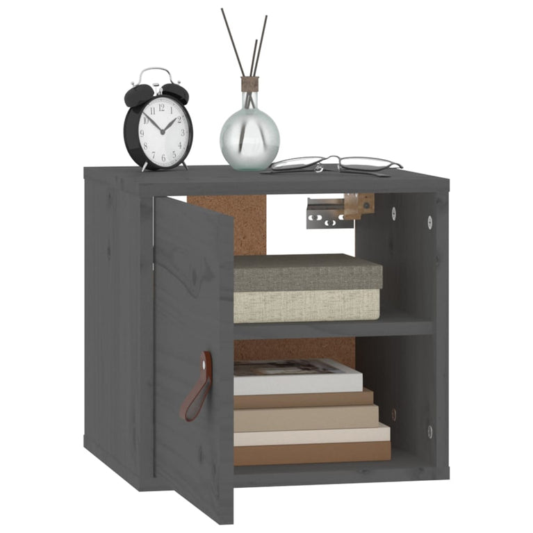Wandkasten 2 st 31,5x30x30 cm massief grenenhout grijs MeubelReus
