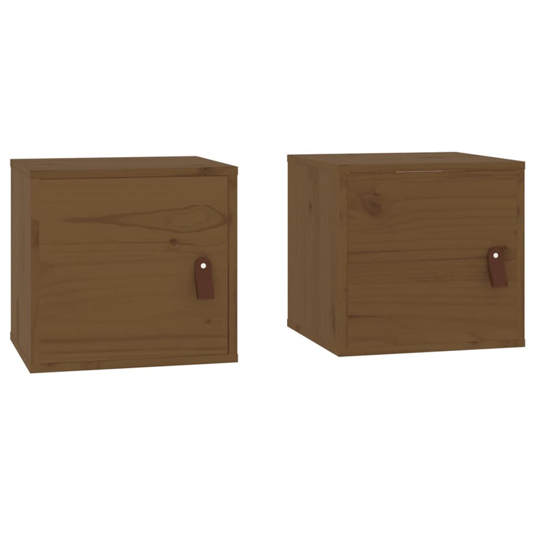 Wandkasten 2 st 31,5x30x30 cm massief grenenhout honingbruin MeubelReus