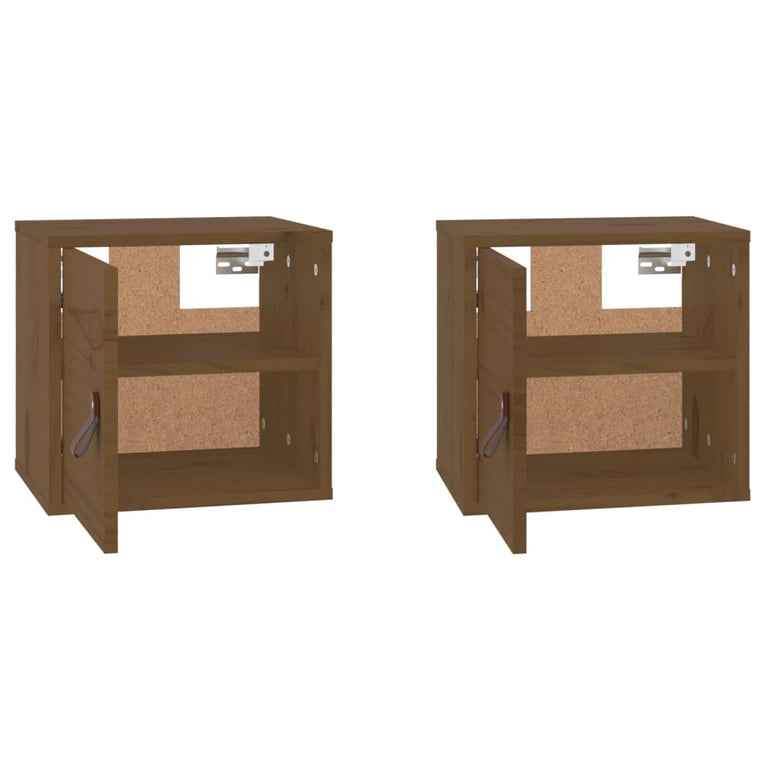 Wandkasten 2 st 31,5x30x30 cm massief grenenhout honingbruin MeubelReus