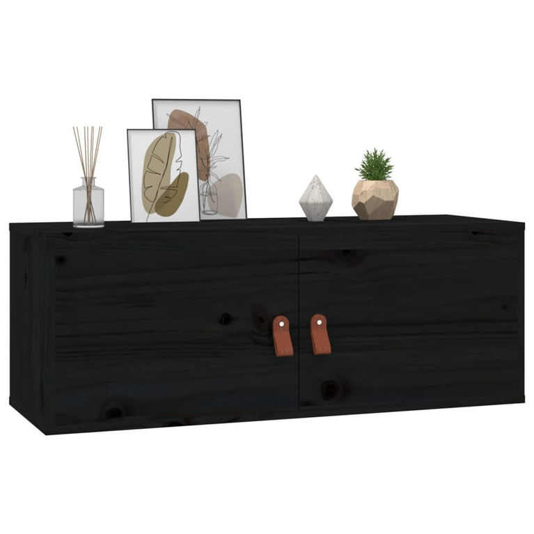 Wandkast 80x30x30 cm massief grenenhout zwart MeubelReus