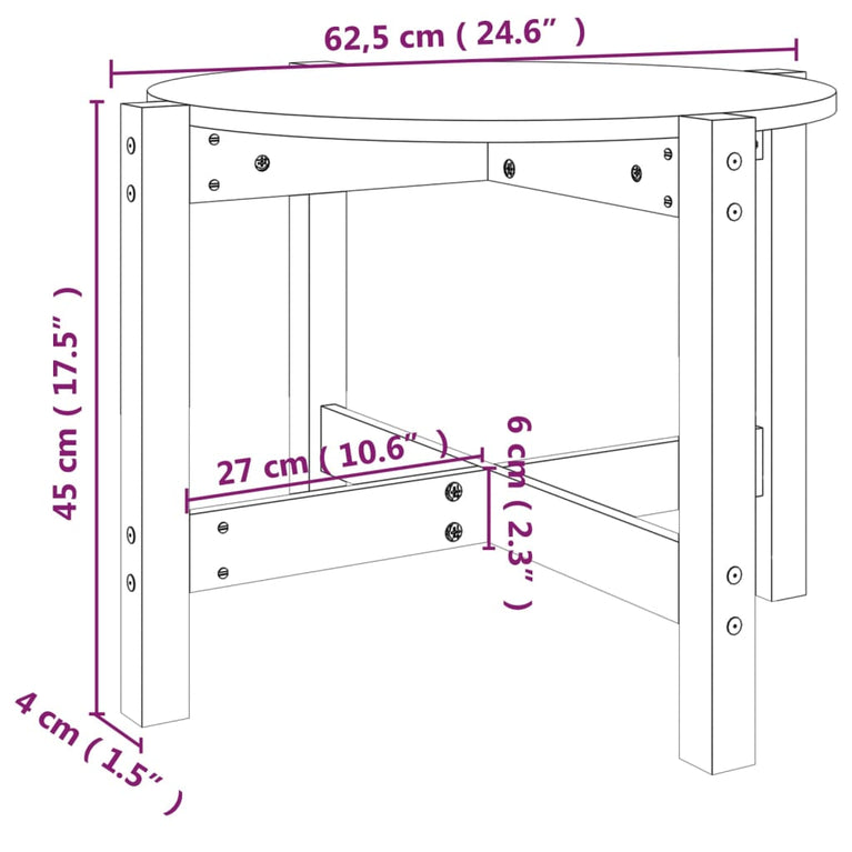 Salontafel Ø62,5x45 cm massief grenenhout wit MeubelReus