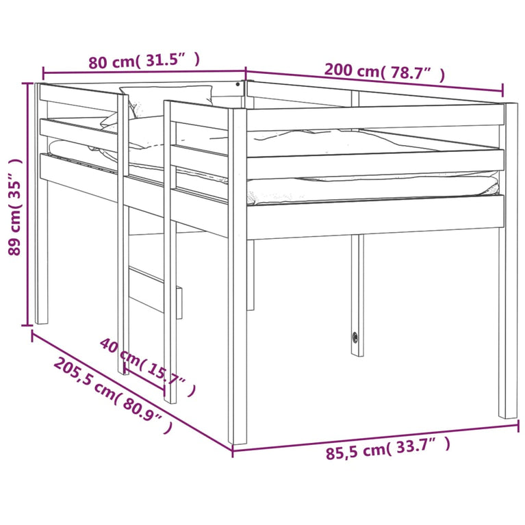 Hoogslaper massief grenenhout 80x200 cm