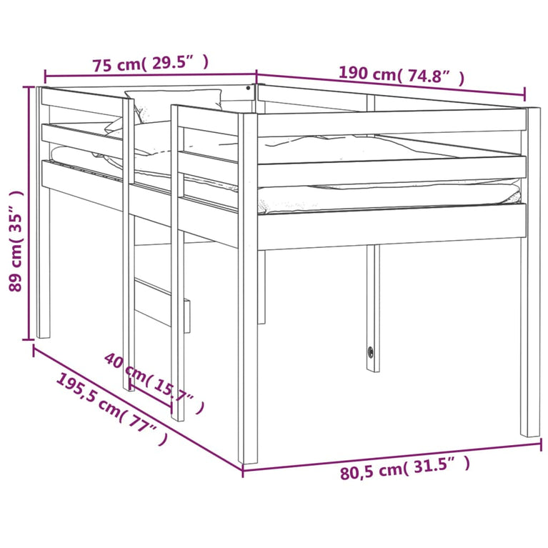 Hoogslaper massief grenenhout 75x190 cm