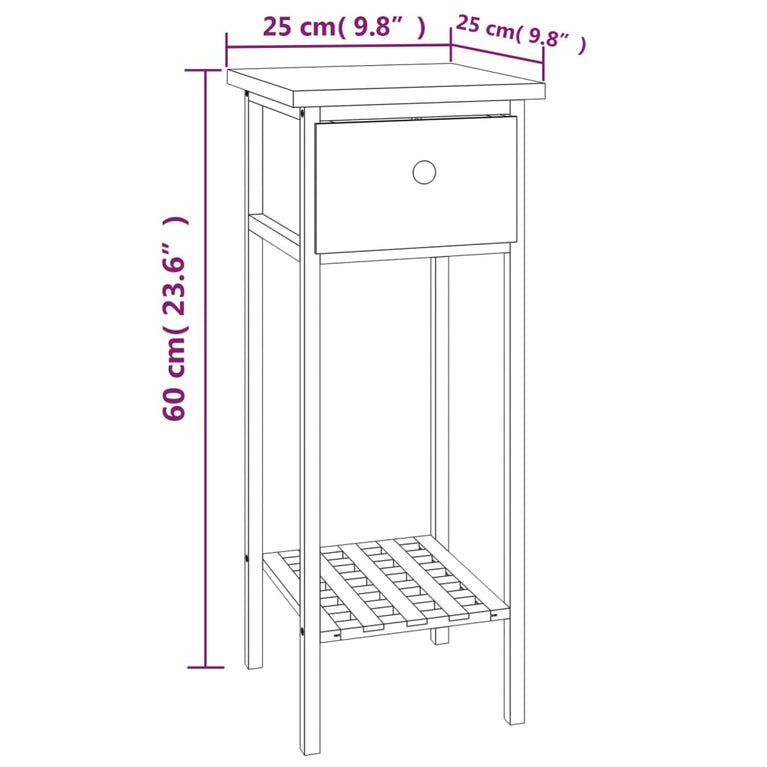 Bijzettafel met lade 25x25x60 cm walnotenhout