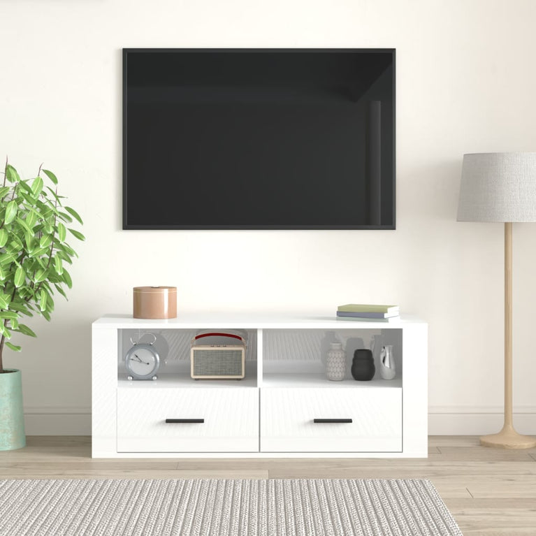 Tv-meubel 100x35x40 cm bewerkt hout hoogglans wit MeubelReus