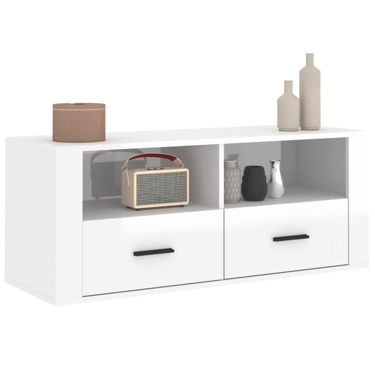 Tv-meubel 100x35x40 cm bewerkt hout hoogglans wit MeubelReus