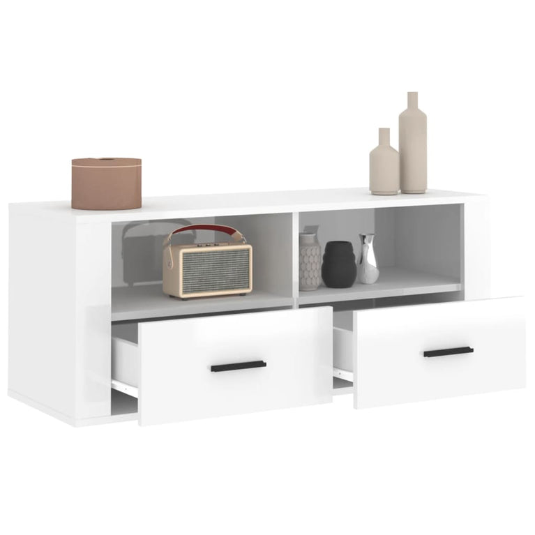 Tv-meubel 100x35x40 cm bewerkt hout hoogglans wit MeubelReus