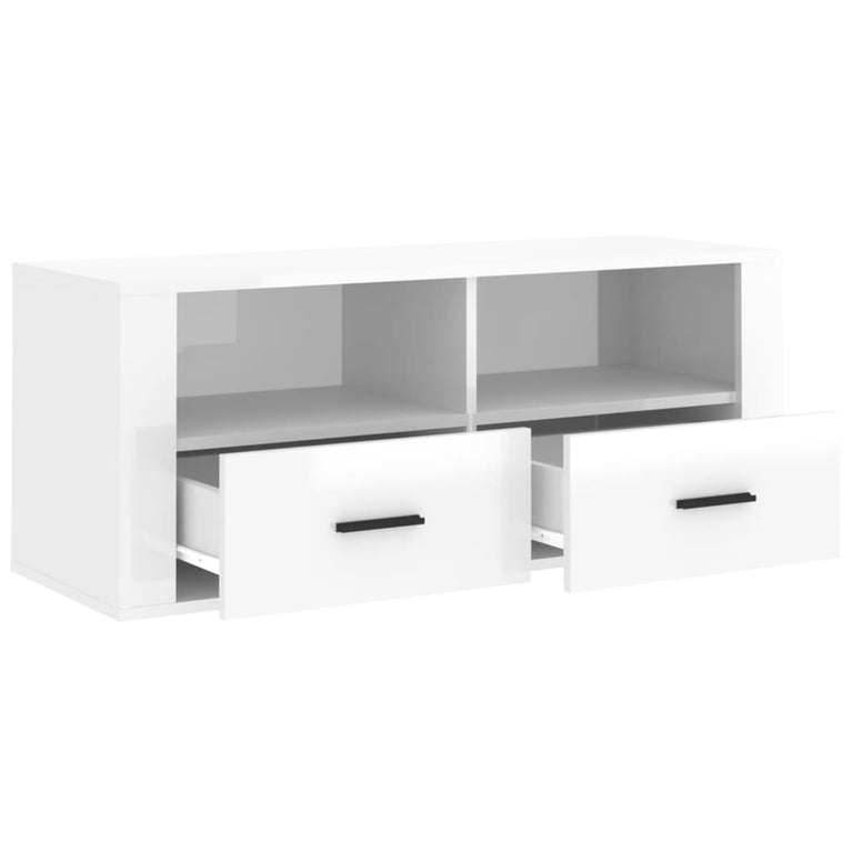 Tv-meubel 100x35x40 cm bewerkt hout hoogglans wit MeubelReus