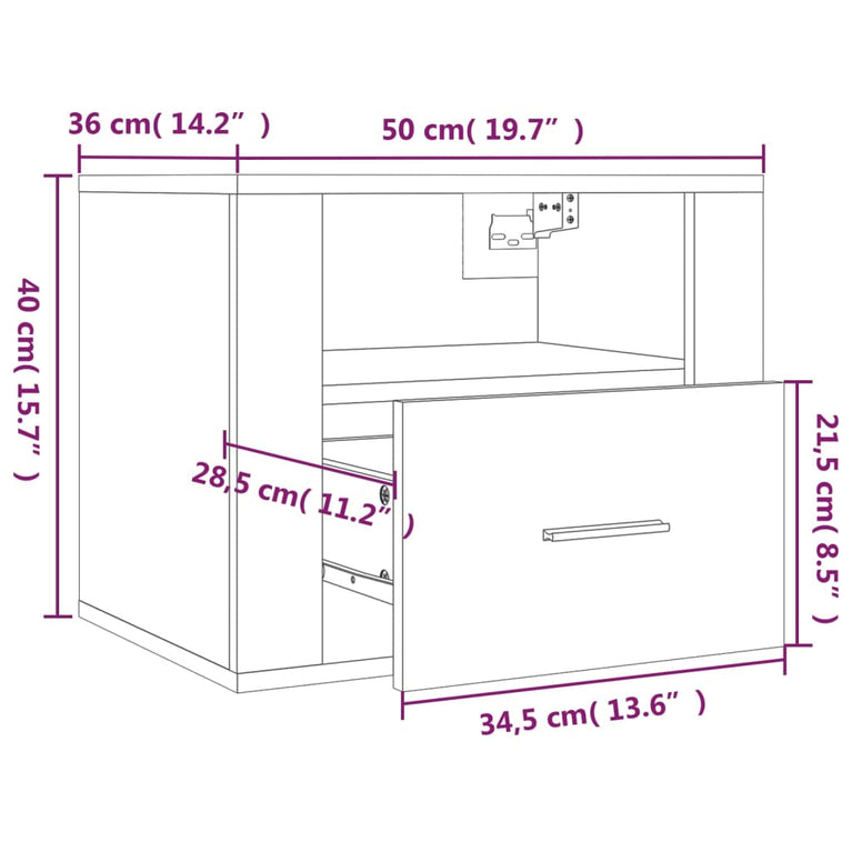 Nachtkastjes 2 st wandgemonteerd 50x36x40 cm bruin eikenkleur MeubelReus