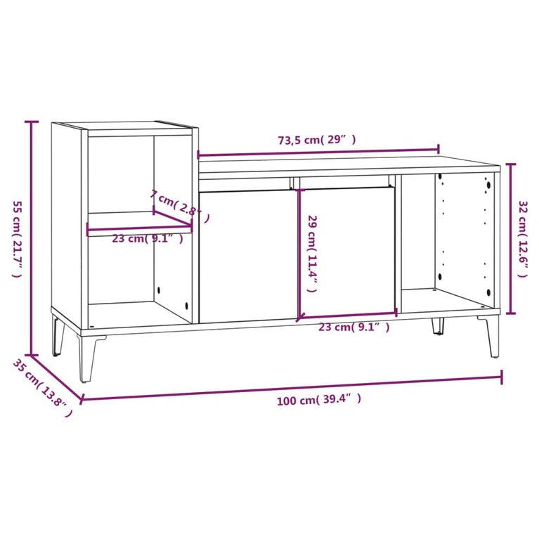 Tv-meubel 100x35x55 cm bewerkt hout grijs sonoma eikenkleurig MeubelReus