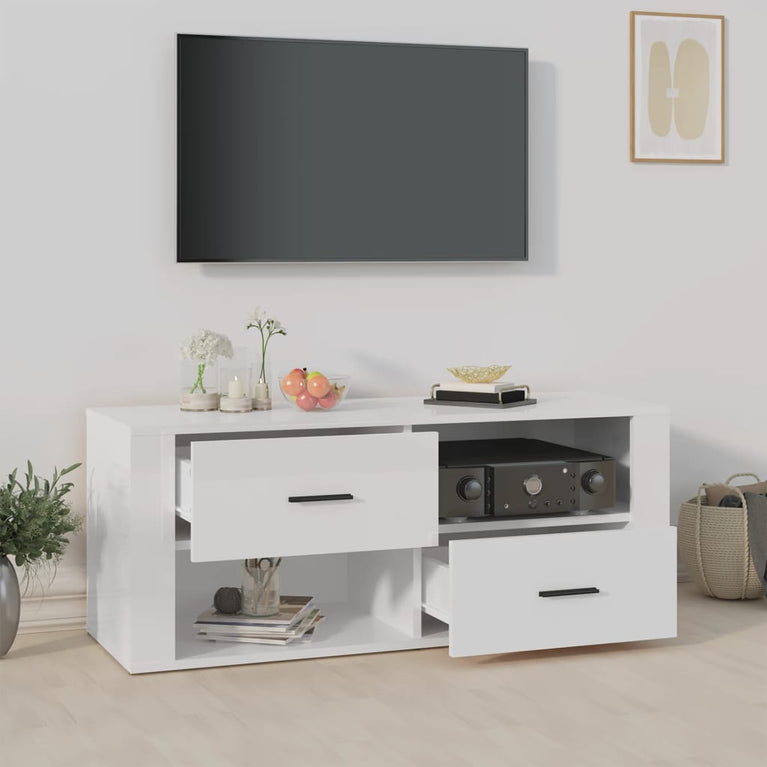 Tv-meubel 100x35x40 cm bewerkt hout hoogglans wit MeubelReus